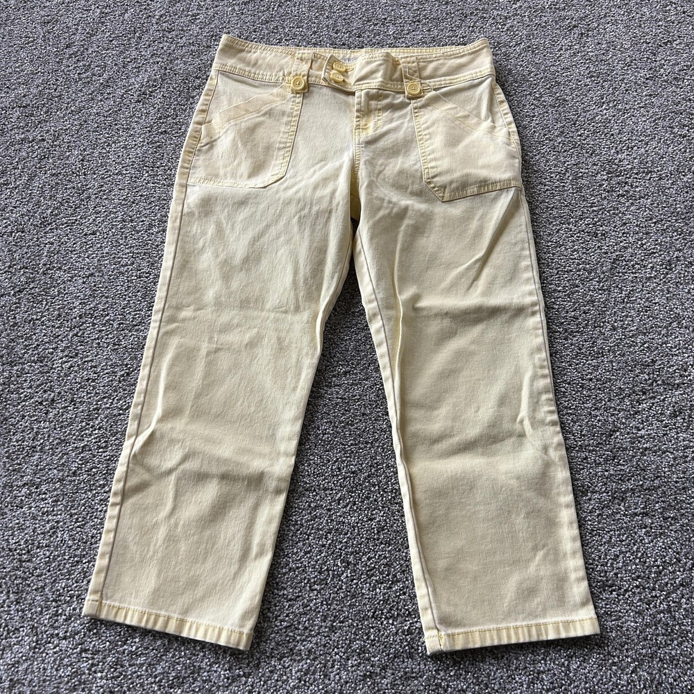 Y2K LEI Cropped Jeans Juniors 5 Yellow Stretch Denim Button Pocket Crop Pants